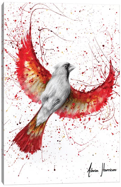 Golden Feather Cardinal Canvas Art Print - Hyper-Realistic & Detailed Drawings