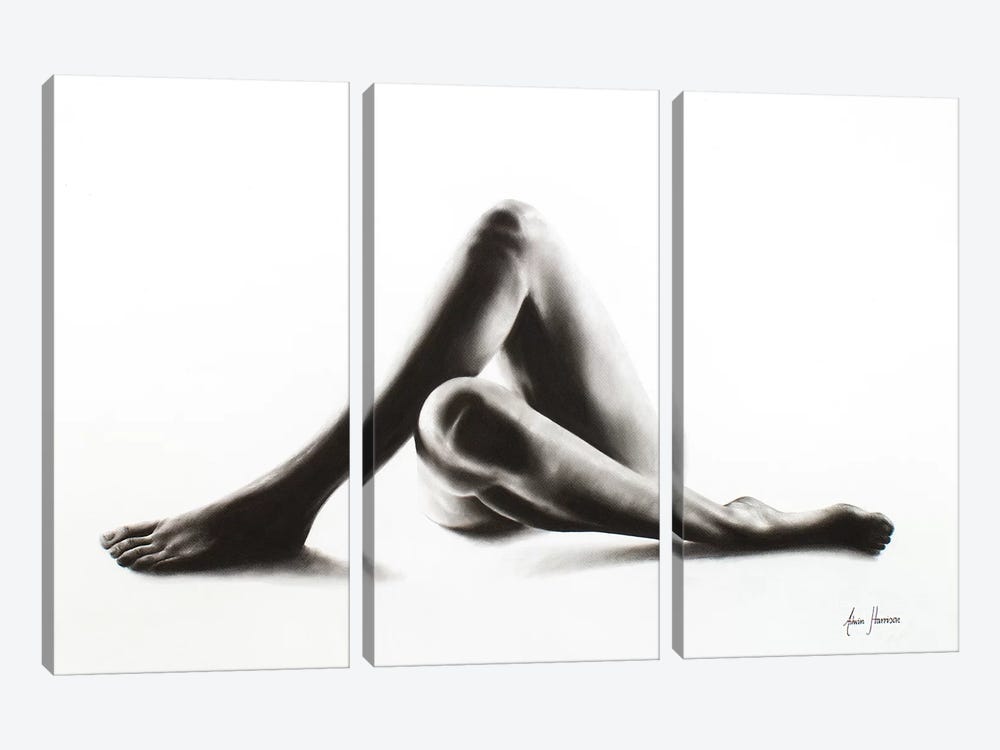 Nude Woman Charcoal Study 50 by Ashvin Harrison 3-piece Canvas Wall Art