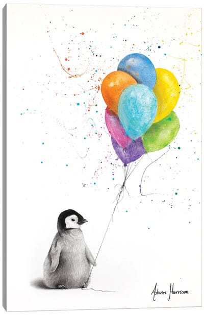Positive Penguin Canvas Art Print - Balloons