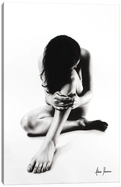 Nude Woman Charcoal Study 51 Canvas Art Print - White Art