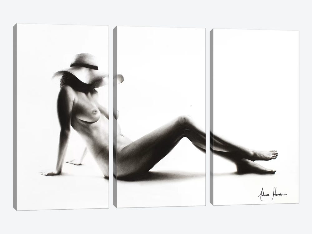 Nude Woman Charcoal Study 52 by Ashvin Harrison 3-piece Canvas Art