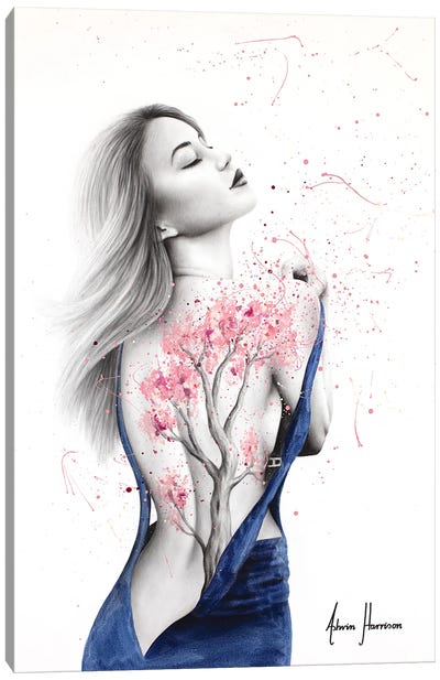 Her Cherry Blossom Canvas Art Print - Female Nude Art