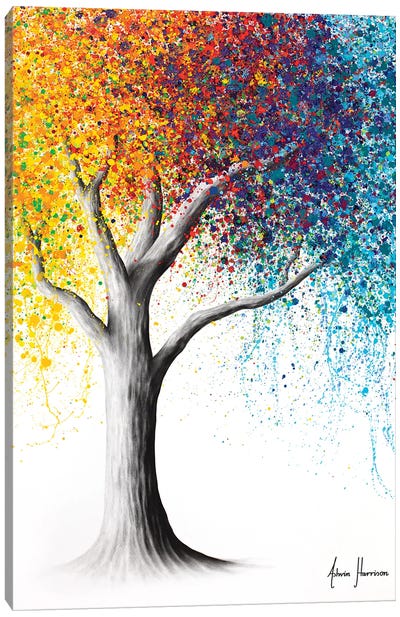 Rainbow Rollicking Tree Canvas Art Print - Large Colorful Accents