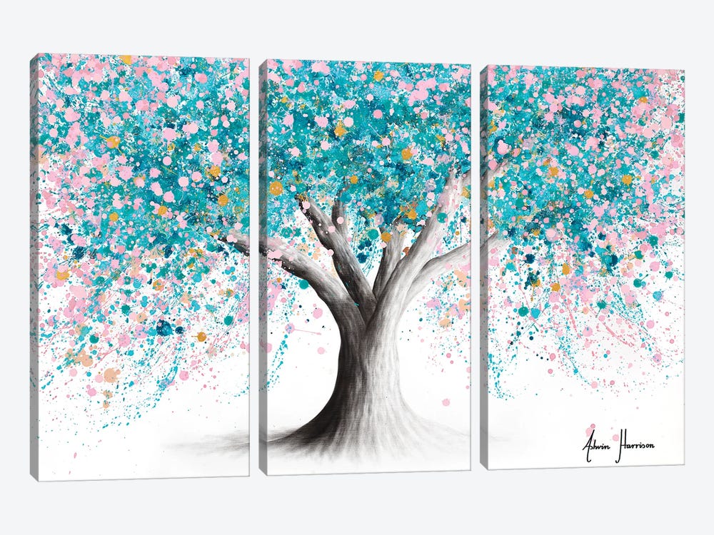 Turquoise Blossom Tree by Ashvin Harrison 3-piece Canvas Art Print