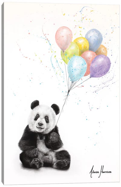Panda Party Canvas Art Print - Hyper-Realistic & Detailed Drawings