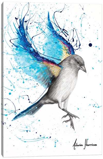 Sparkling Blue Bird Canvas Art Print - Hyper-Realistic & Detailed Drawings