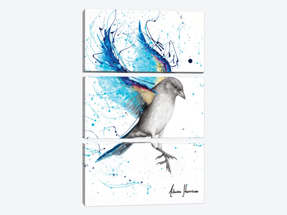 Sparkling Blue Bird by Ashvin Harrison 3-piece Canvas Art Print