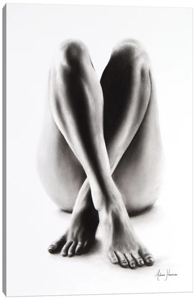 Nude Woman Charcoal Study 54 Canvas Art Print - White Art