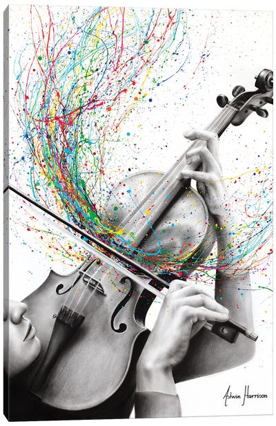 The Violin Solo Canvas Art Print - Large Colorful Accents