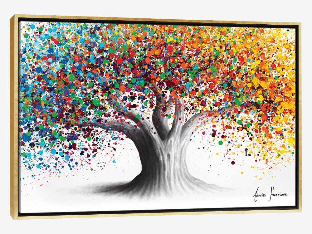 Framed Canvas Art (Gold Floating Frame) - Bright Collective Tree by Ashvin Harrison ( Floral & Botanical > Trees art) - 18x26 in