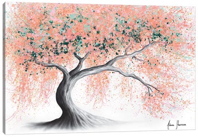 Sunny Peach Tree Canvas Art Print - Hyper-Realistic & Detailed Drawings
