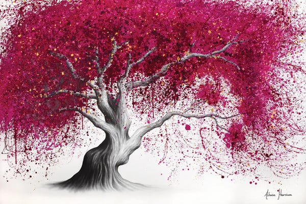 Hyper-Realistic & Detailed Drawings: Glowing Magenta Tree by Ashvin Harrison