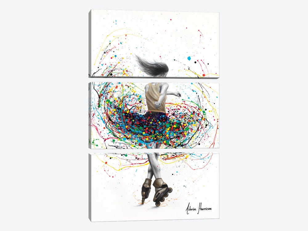 Rainbow Rollerblader 3-piece Canvas Art Print