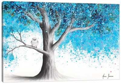 Happy Fluffy In Moonlight Tree Canvas Art Print - Hyper-Realistic & Detailed Drawings