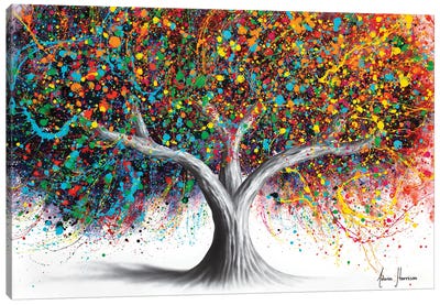 Tree Of Celebration Canvas Art Print - Teal Art