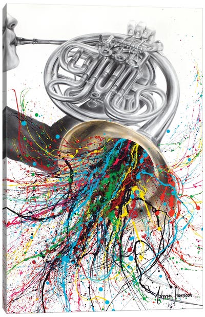The French Horn Solo Canvas Art Print - Hyper-Realistic & Detailed Drawings
