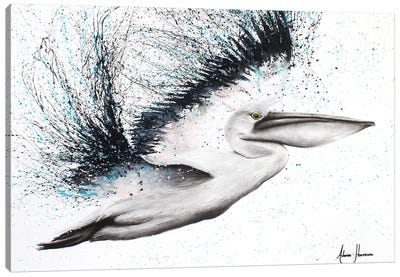 Pink Marble Pelican Canvas Art Print - White Art