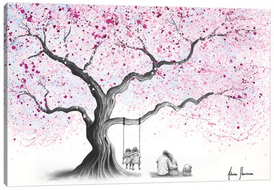Family And The Blossom Tree Canvas Art Print - Cherry Tree Art