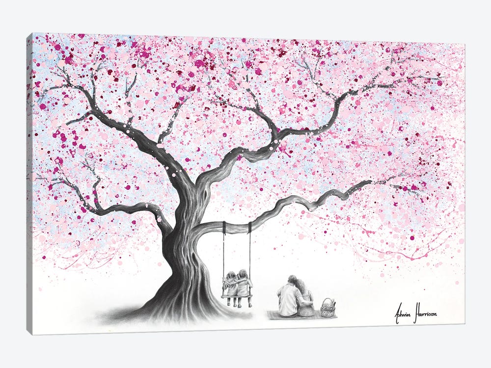 Family And The Blossom Tree 1-piece Canvas Print