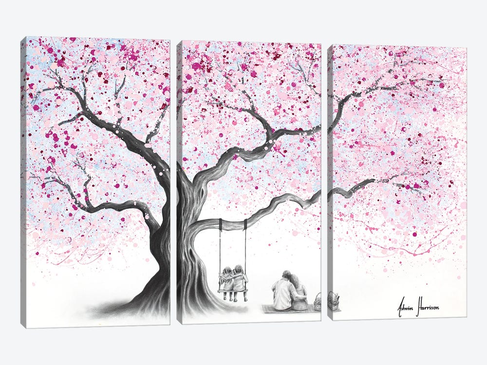 Family And The Blossom Tree 3-piece Canvas Art Print