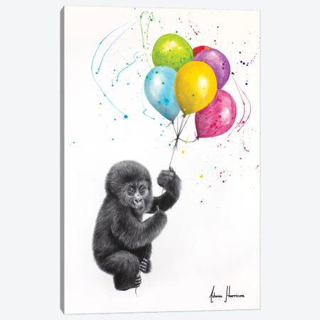 Baby Gorilla And The Balloons Canvas Print #VIN934} by Ashvin Harrison Canvas Artwork