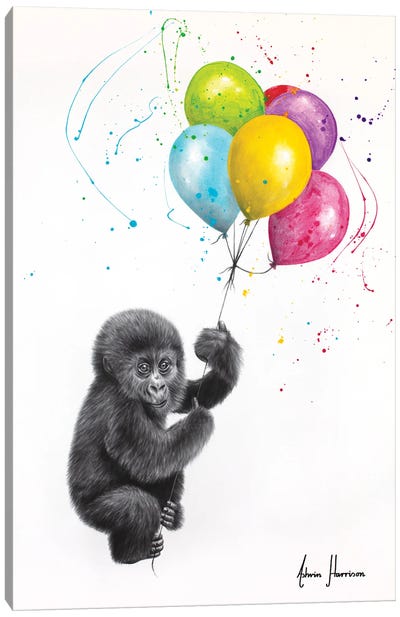 Baby Gorilla And The Balloons Canvas Art Print - Balloons