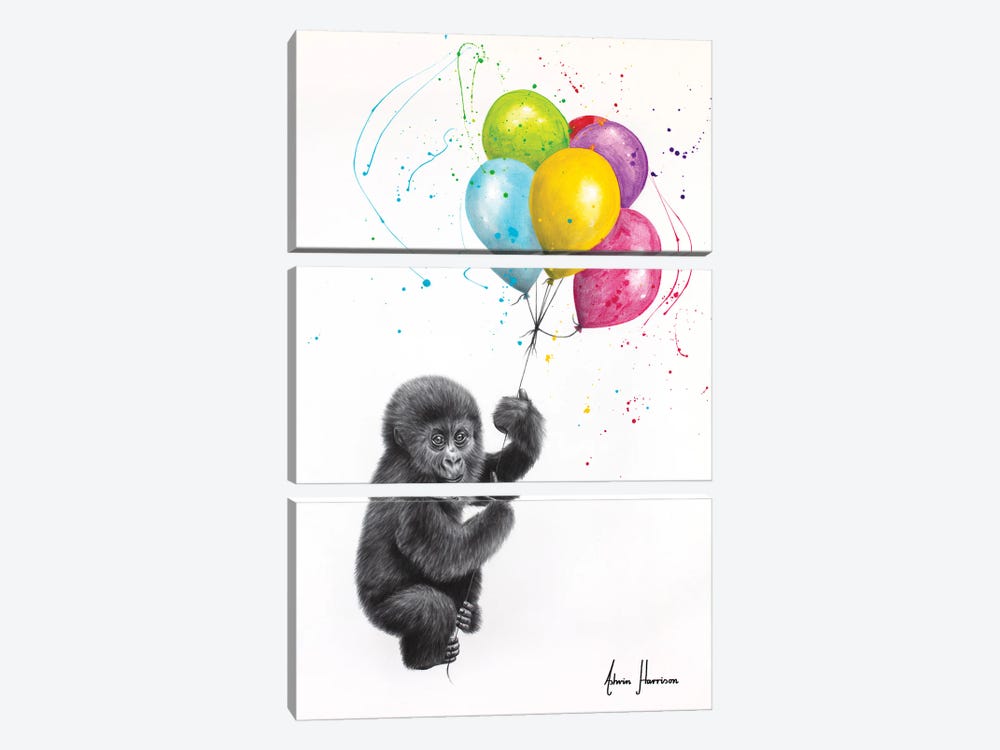 Baby Gorilla And The Balloons by Ashvin Harrison 3-piece Art Print