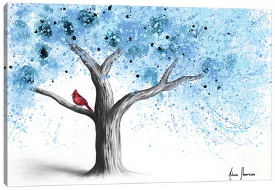 Cardinal In A Snow Tree Canvas Art Print - Hyper-Realistic & Detailed Drawings
