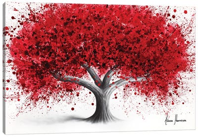 Strawberry Farm Tree Canvas Art Print - Black, White & Red Art
