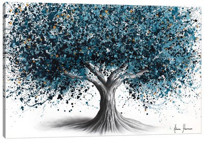 Glowing Night Tree Canvas Art Print - Black, White & Blue Art