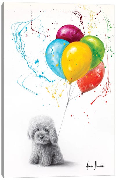 Puppy Party Canvas Art Print - Hyper-Realistic & Detailed Drawings