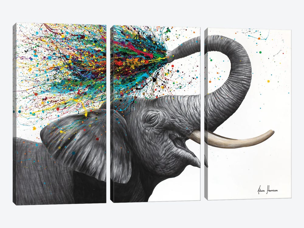 Elephant Elation by Ashvin Harrison 3-piece Canvas Print