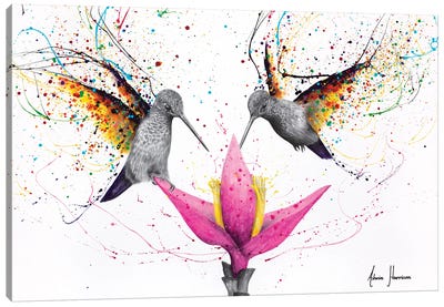 Friendship Hummingbirds Canvas Art Print - Hyper-Realistic & Detailed Drawings