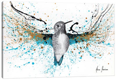 Golden Night Hummingbird Canvas Art Print - Hyper-Realistic & Detailed Drawings
