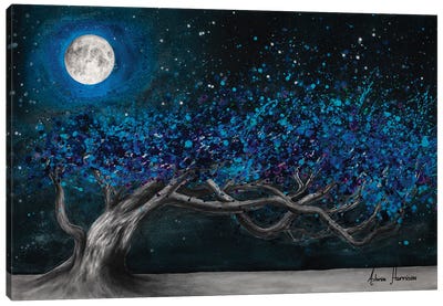 Glowing Midnight Tree Canvas Art Print - Hyper-Realistic & Detailed Drawings
