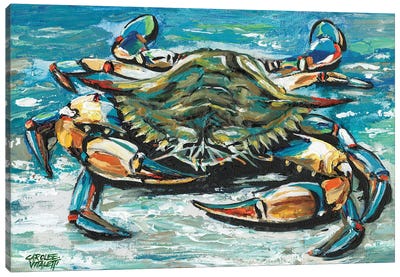 Blue Palette Crab I Canvas Art Print - Coastal Living Room Art