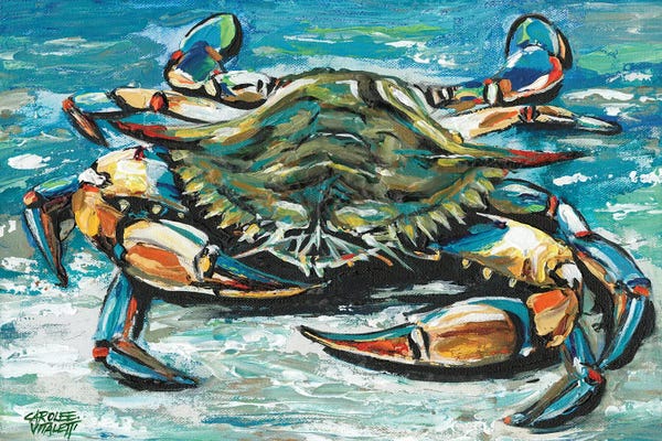 Nautical Décor: Blue Palette Crab I by Carolee Vitaletti
