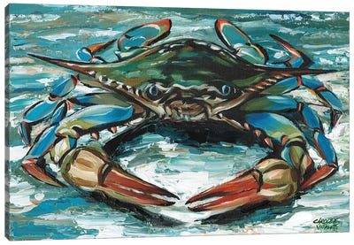 Blue Palette Crab II Canvas Art Print - Coastal Living Room Art