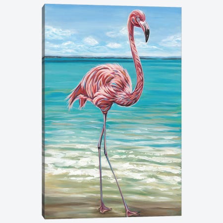 Beach Walker Flamingo I Canvas Print #VIT55} by Carolee Vitaletti Art Print