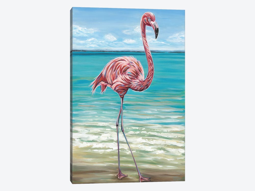 Beach Walker Flamingo I by Carolee Vitaletti 1-piece Canvas Wall Art