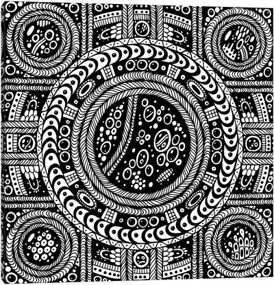 Mechanical Mandala Canvas Art Print - Black & White Patterns