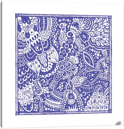 Blue Floral Pattern Canvas Art Print - Veronika Demenko