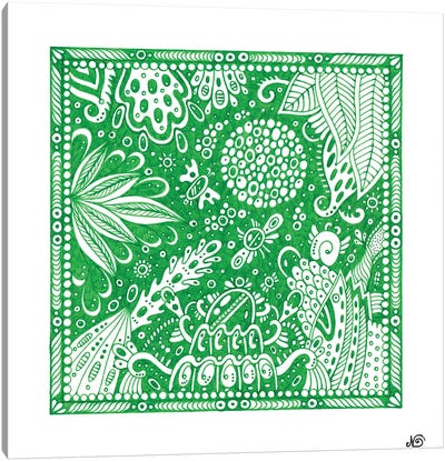 Green Floral Pattern Canvas Art Print - Veronika Demenko