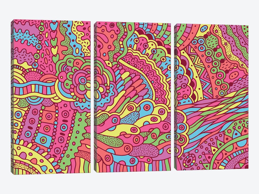 Pink Trippy Pattern by Veronika Demenko 3-piece Canvas Art