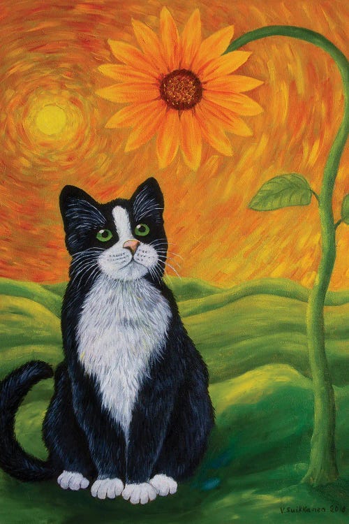 Cat And Sunflower by Veikko Suikkanen wall art