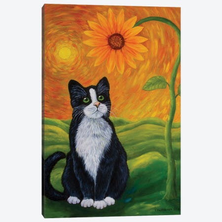 Cat And Sunflower Canvas Print #VKK19} by Veikko Suikkanen Canvas Art