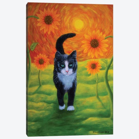 Cat And Sunflowers Canvas Print #VKK23} by Veikko Suikkanen Canvas Print