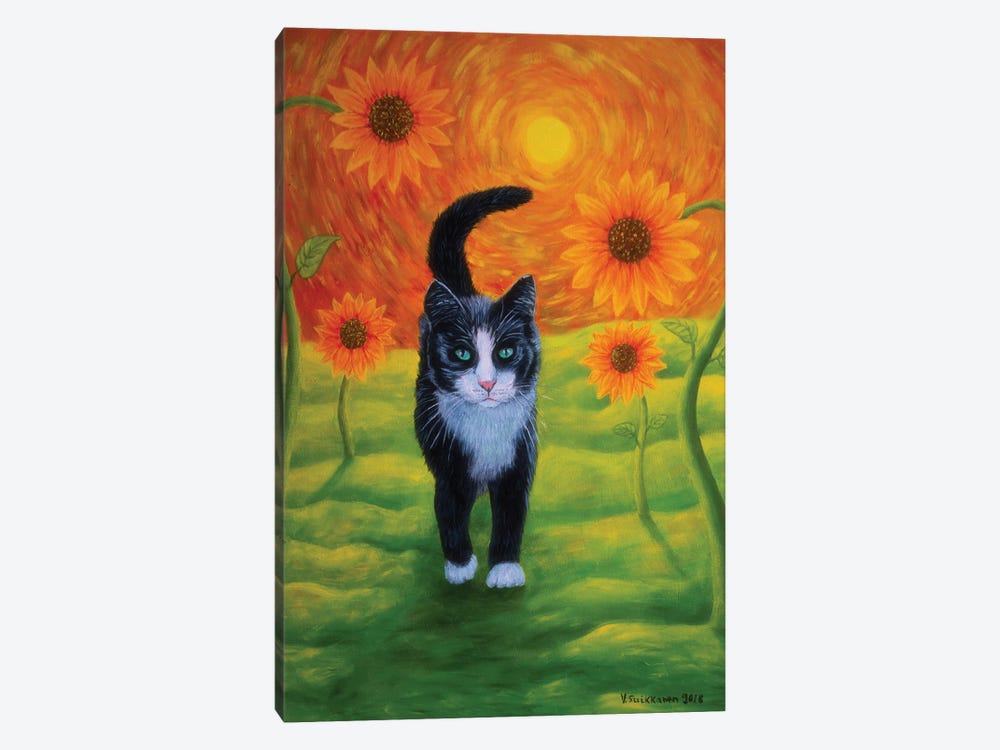 Cat And Sunflowers by Veikko Suikkanen 1-piece Canvas Art