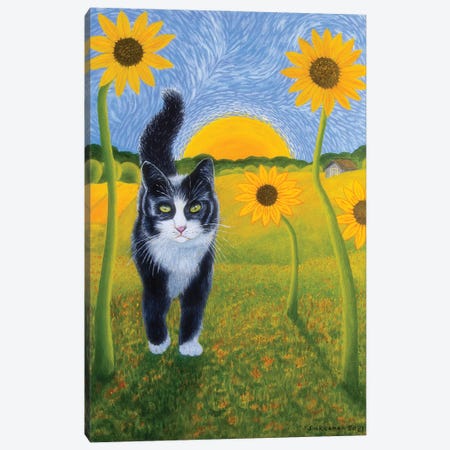 Cat And Sunflowers II Canvas Print #VKK38} by Veikko Suikkanen Canvas Artwork