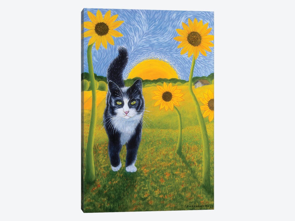 Cat And Sunflowers II by Veikko Suikkanen 1-piece Canvas Artwork